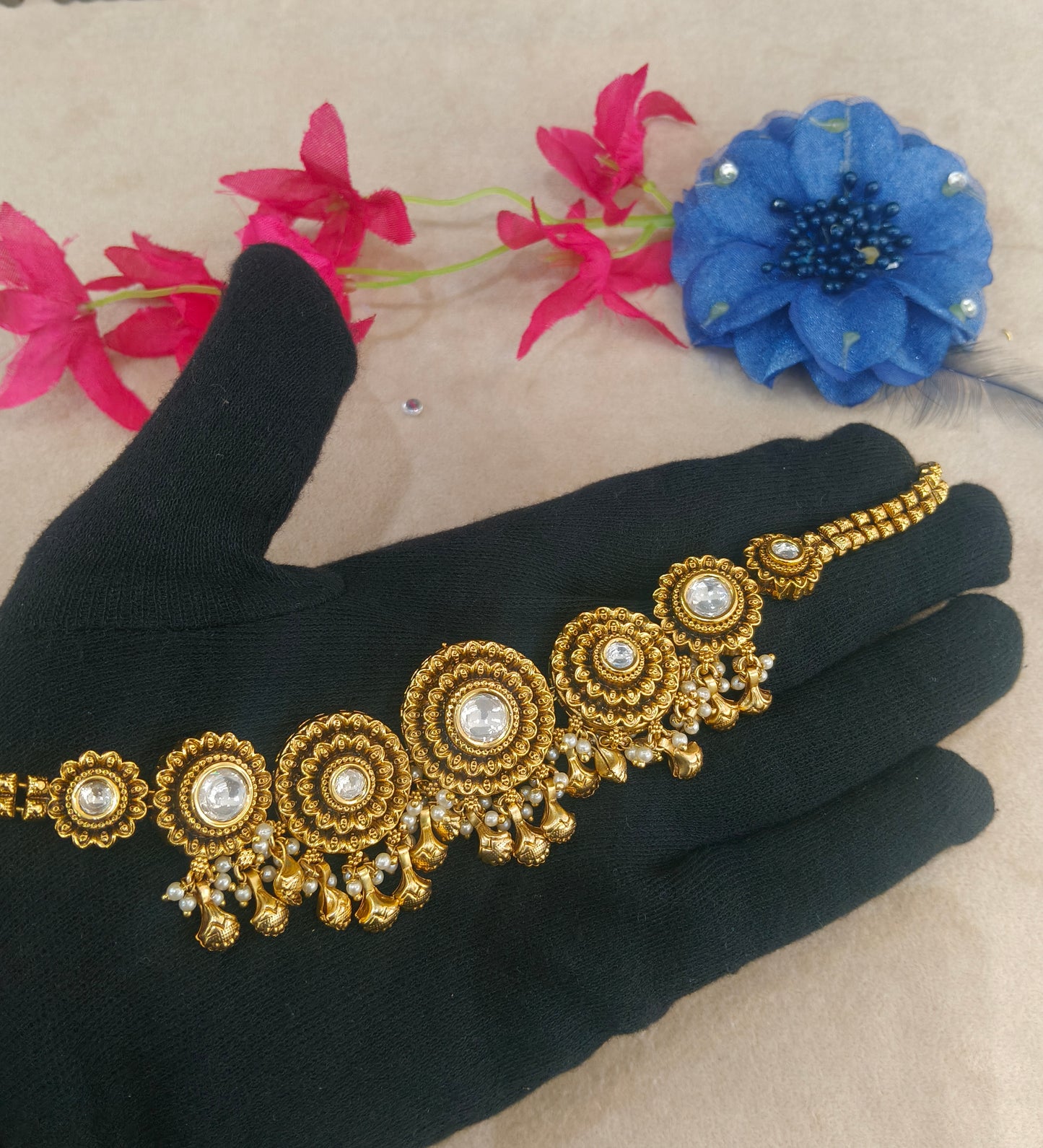 Gold Polki Necklace Jewellery Lucy Sets