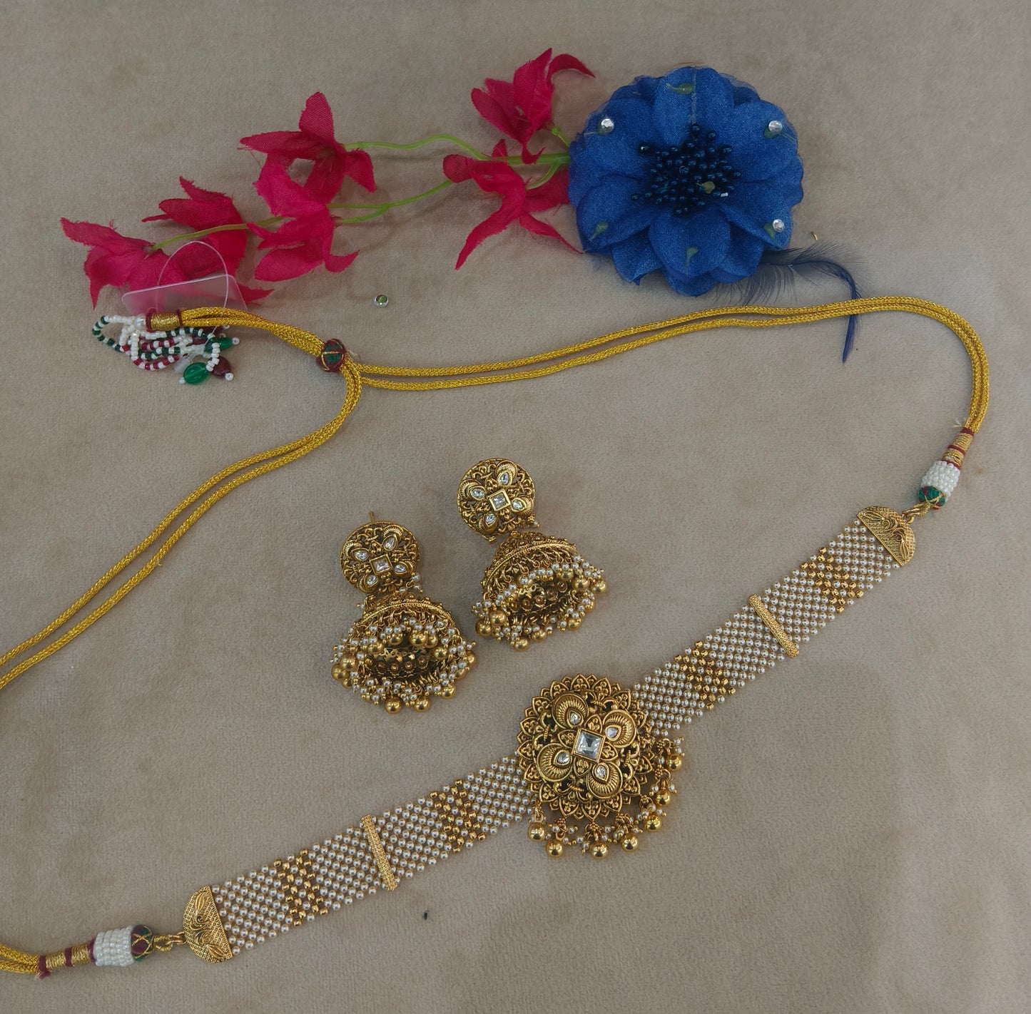 Gold Polki Choker Jewellery Akash Polki Set