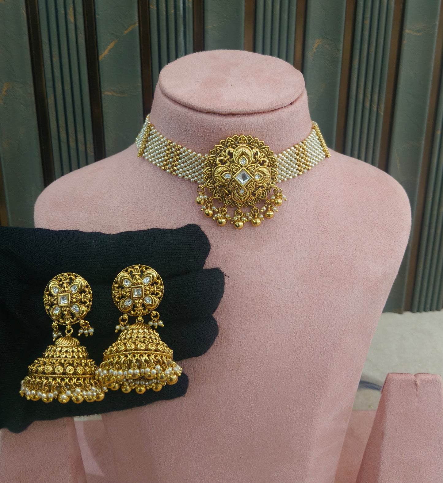 Gold Polki Choker Jewellery Akash Polki Set