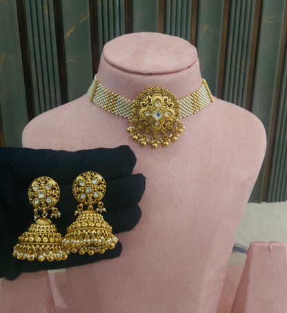 Gold Polki Choker Jewellery Akash Polki Set