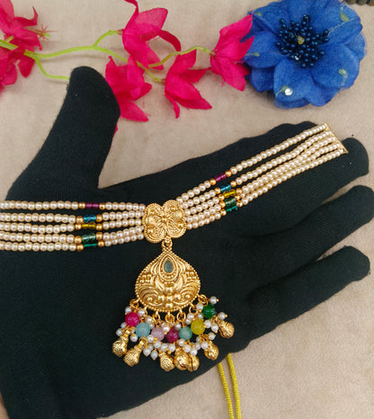 Gold Polish Multi Color Punjabi Look Palvir Necklace Sets