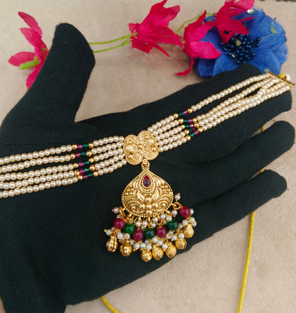 Gold Polish Ruby Green Punjabi Look Palvir Necklace Sets