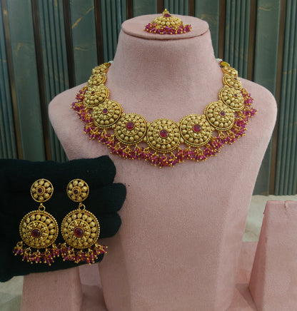 Gold Polki Ruby Necklace Jewellery veerpal Set