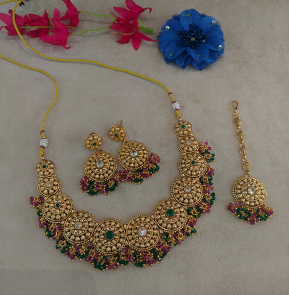 Gold Polki Ruby Green Necklace Jewellery veerpal Set