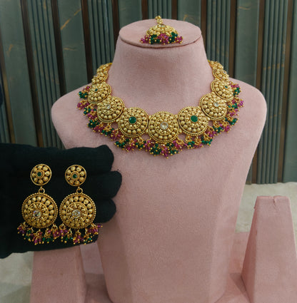 Gold Polki Ruby Green Necklace Jewellery veerpal Set