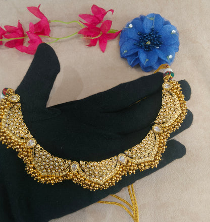Gold White Polki Necklace Jewellery Harveen Set