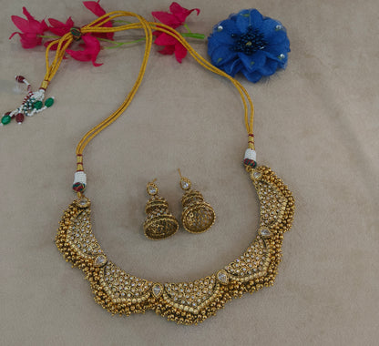 Gold White Polki Necklace Jewellery Harveen Set