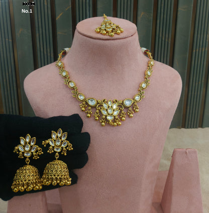 Gold Polki Kundan Necklace Jewellery Romi Set