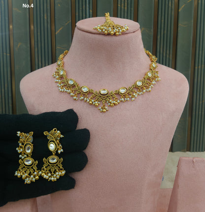 Gold Polki Kundan Necklace Jewellery Romi Set