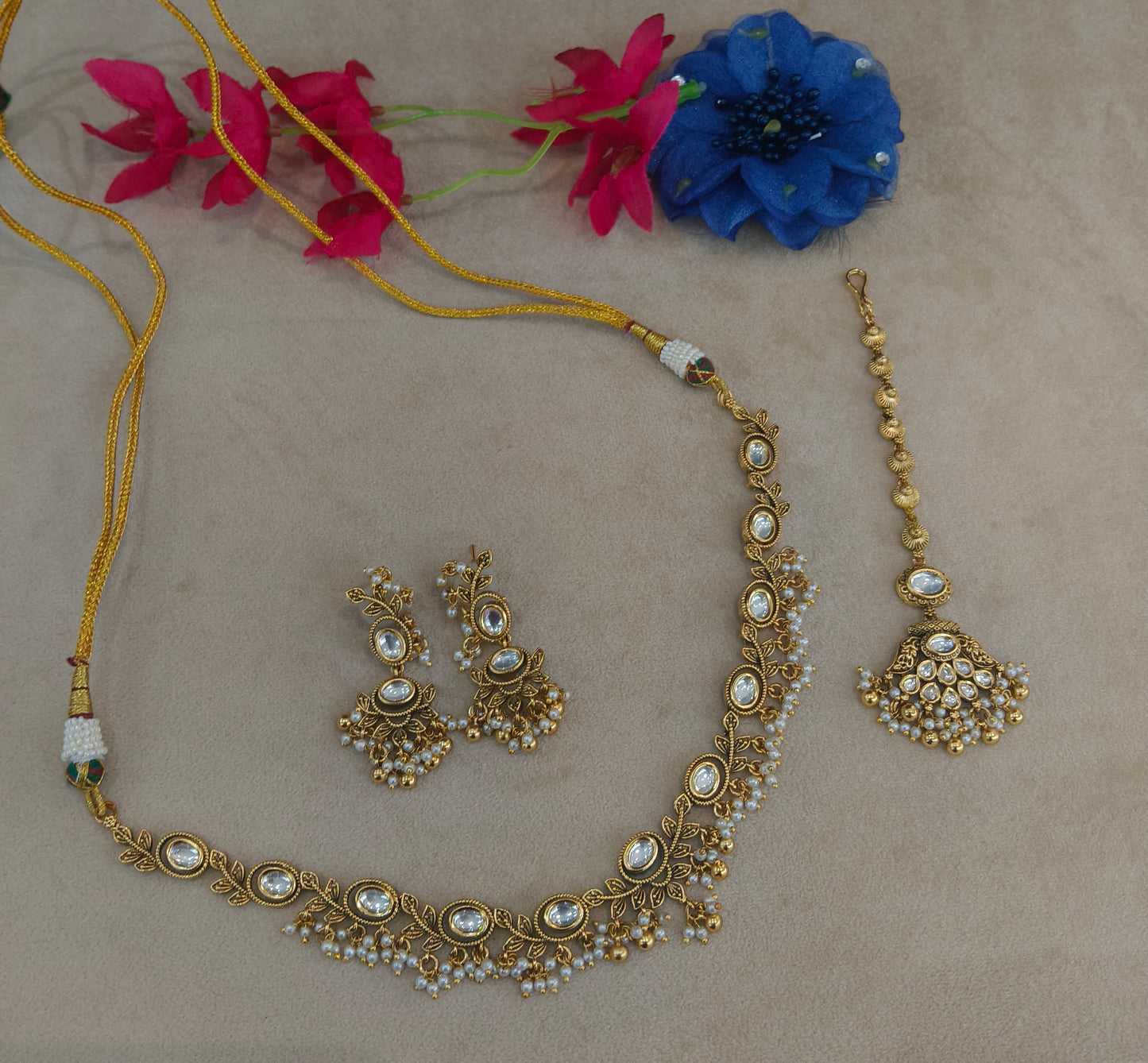 Gold Polki Kundan Necklace Jewellery Romi Set