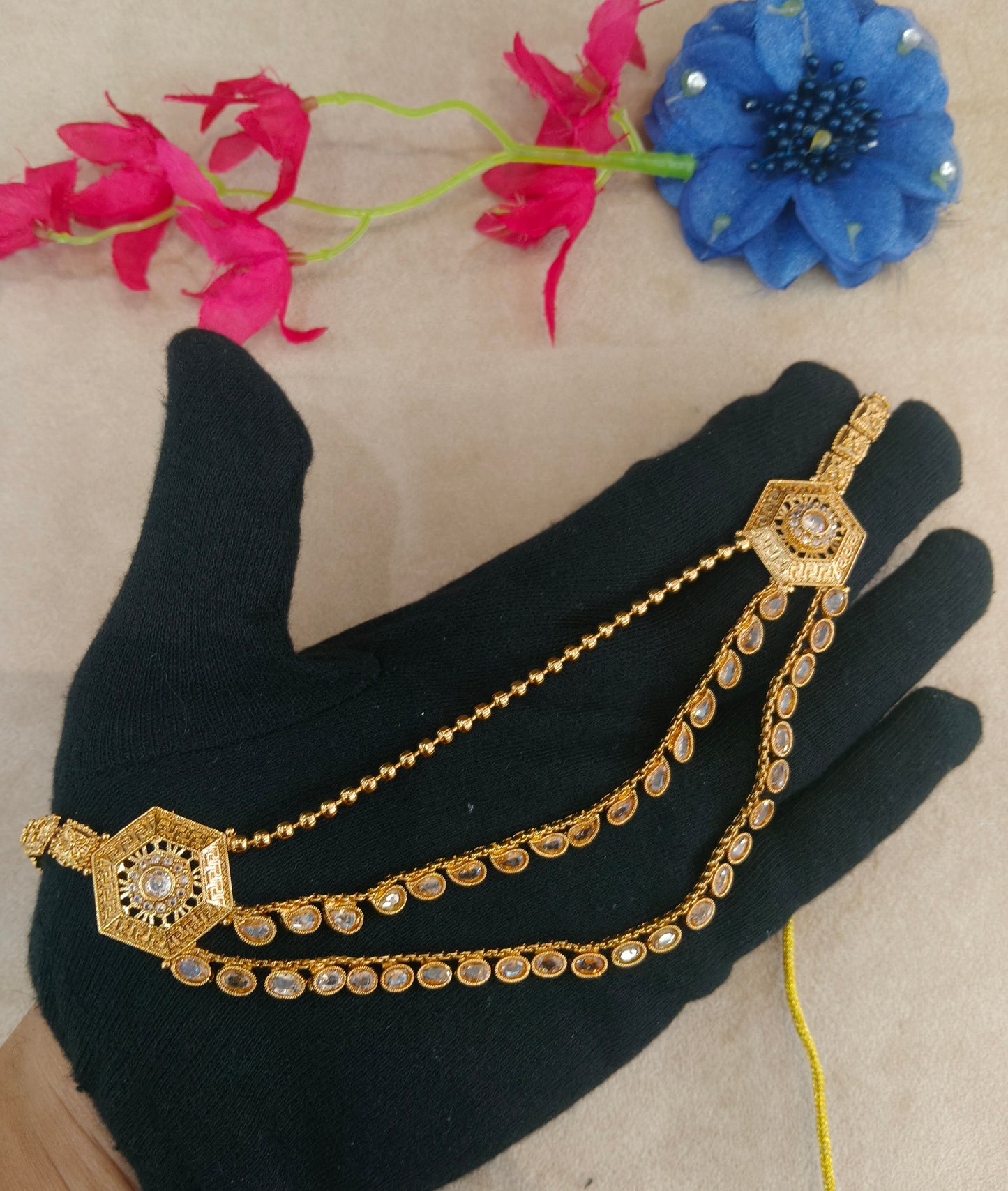 Gold White Polki Necklace Jewellery Harveen Set