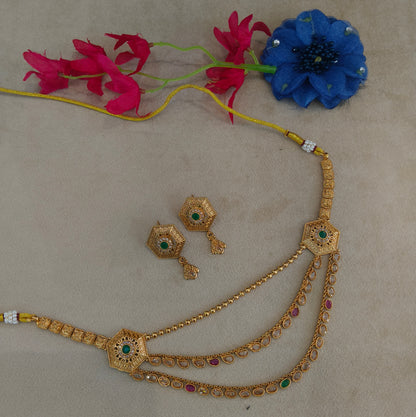 Gold Ruby Green Polki Necklace Jewellery Harveen Set