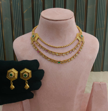 Gold Ruby Green Polki Necklace Jewellery Harveen Set