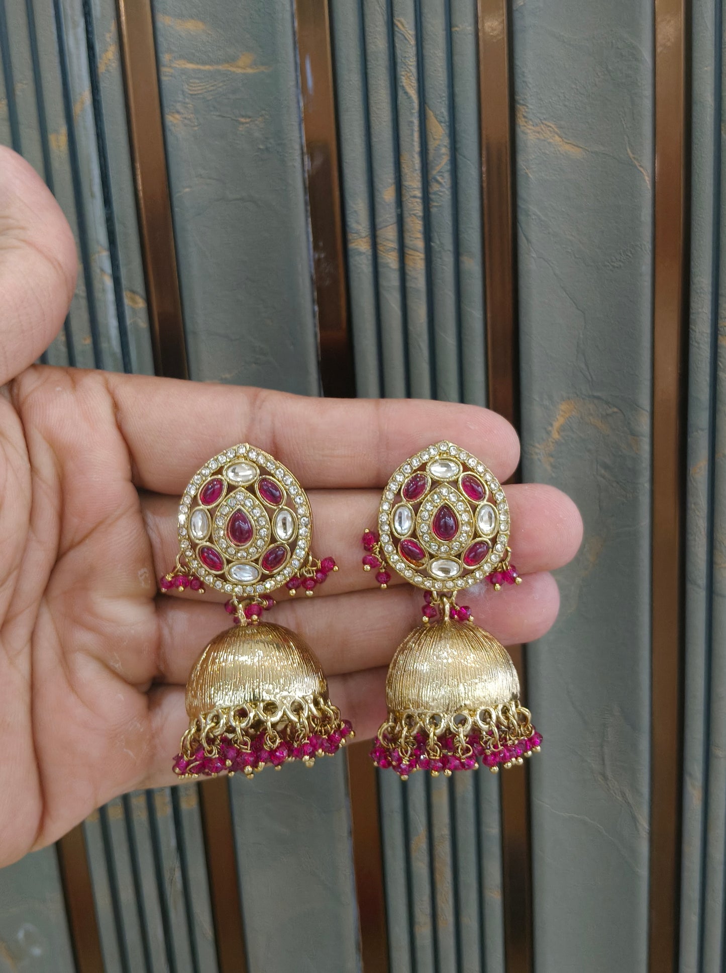 Antique Kundan Jhumki Bollywood Charan Earrings
