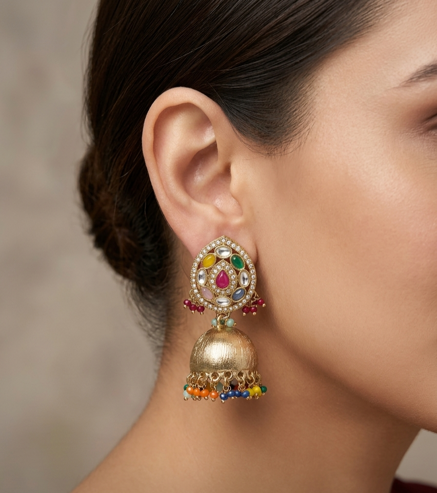 Antique Kundan Jhumki Bollywood Charan Earrings