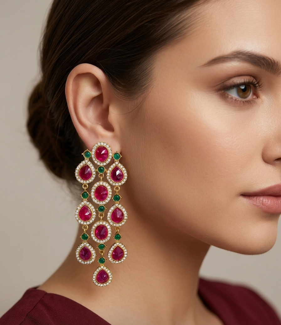 Antique Kundan Bollywood Vail Earrings