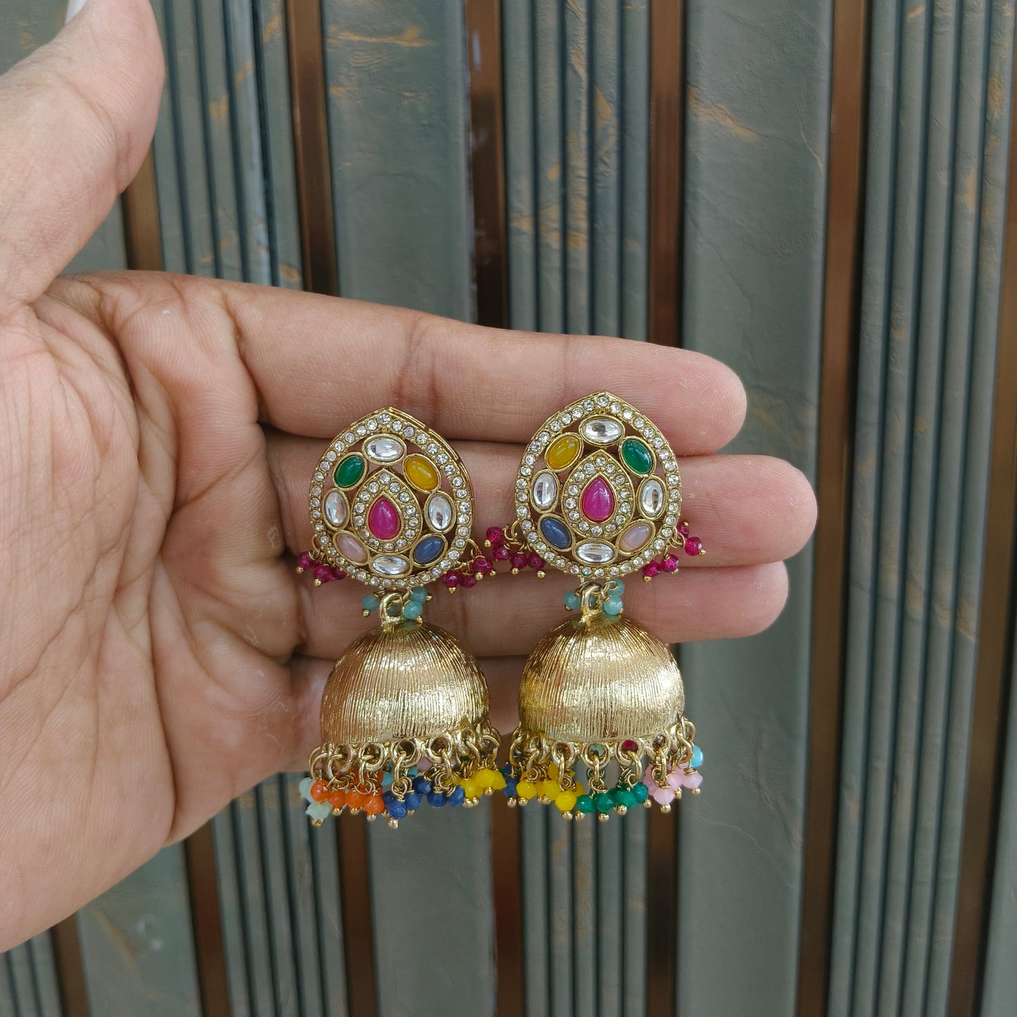 Antique Kundan Jhumki Bollywood Charan Earrings