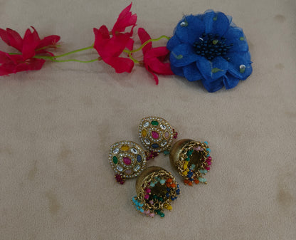 Antique Kundan Jhumki Bollywood Charan Earrings
