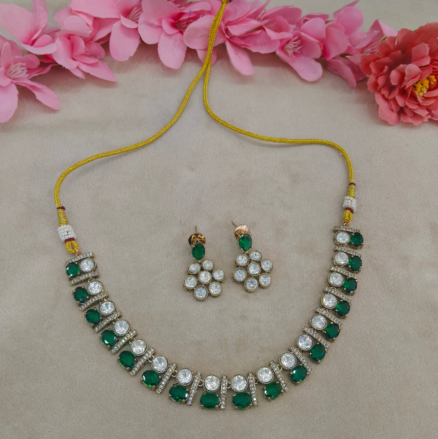 Moissanite Kundan Necklace Jewellery Bella Set