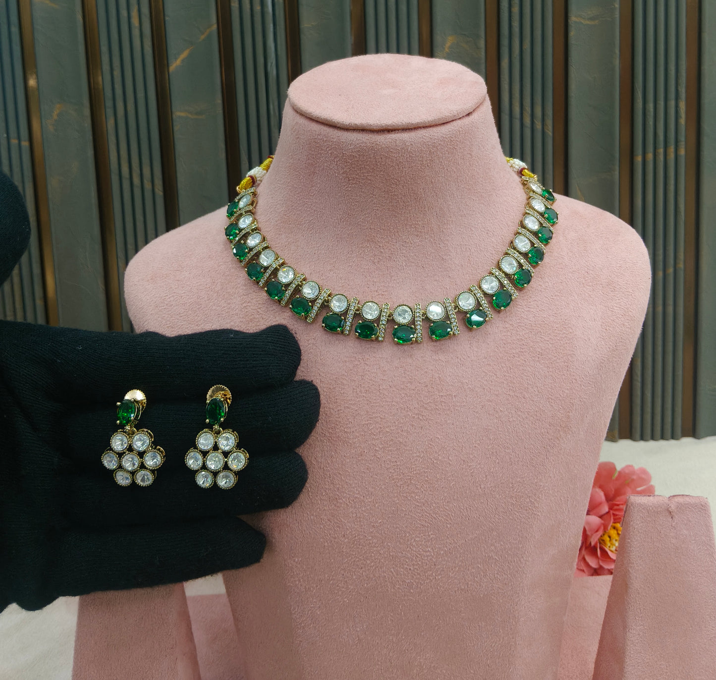 Moissanite Kundan Necklace Jewellery Bella Set