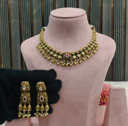 Gold Polki Necklace Jewellery Romi Set
