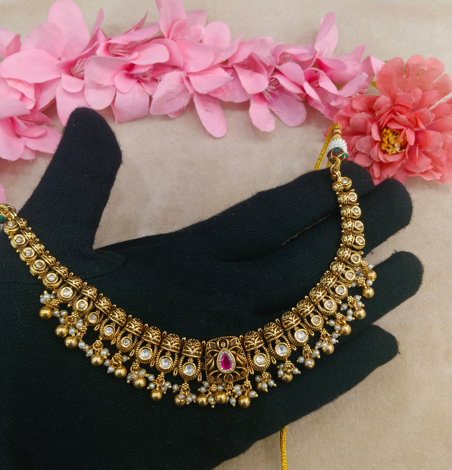 Gold Polki Necklace Jewellery Romi Set