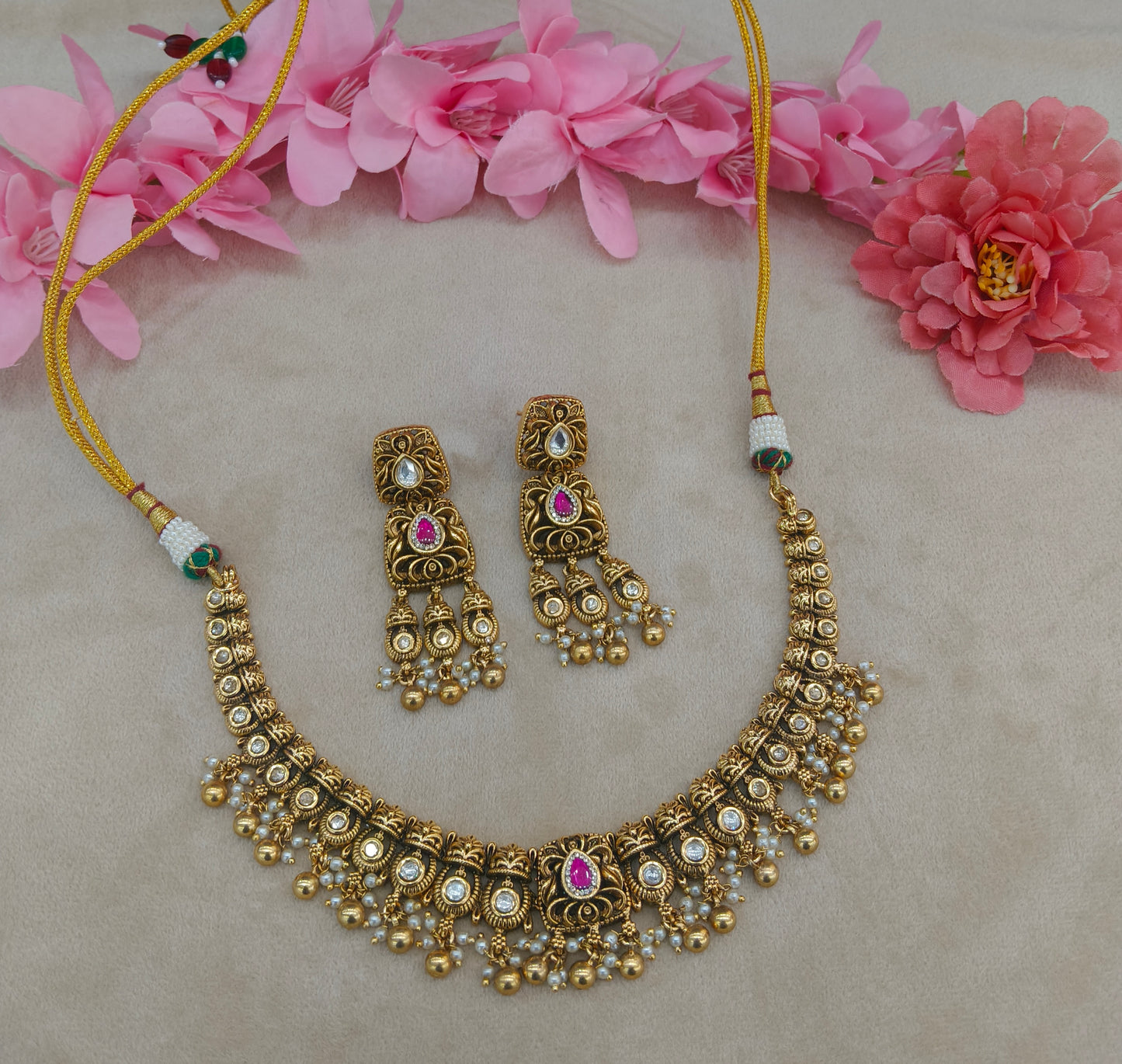 Gold Polki Necklace Jewellery Romi Set