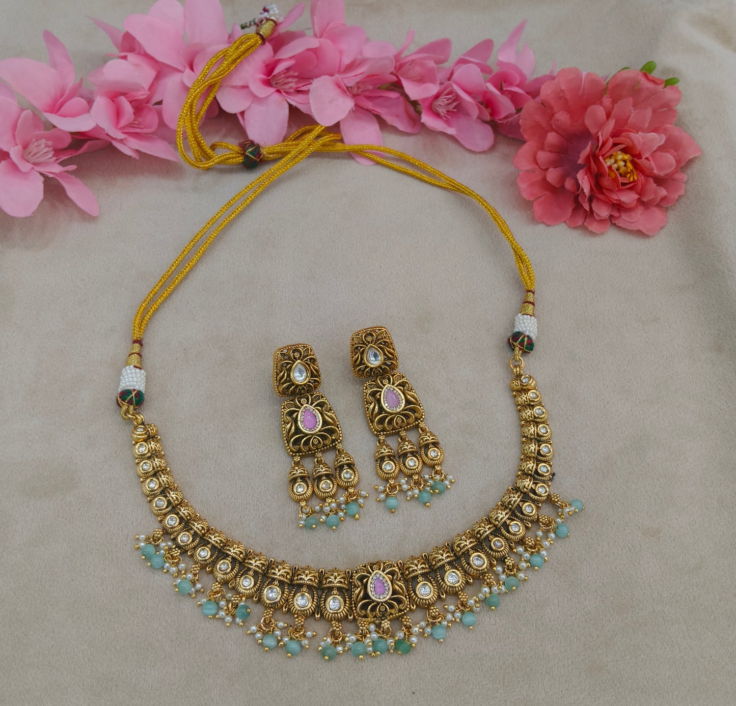 Gold Polki Necklace Jewellery Romi Set