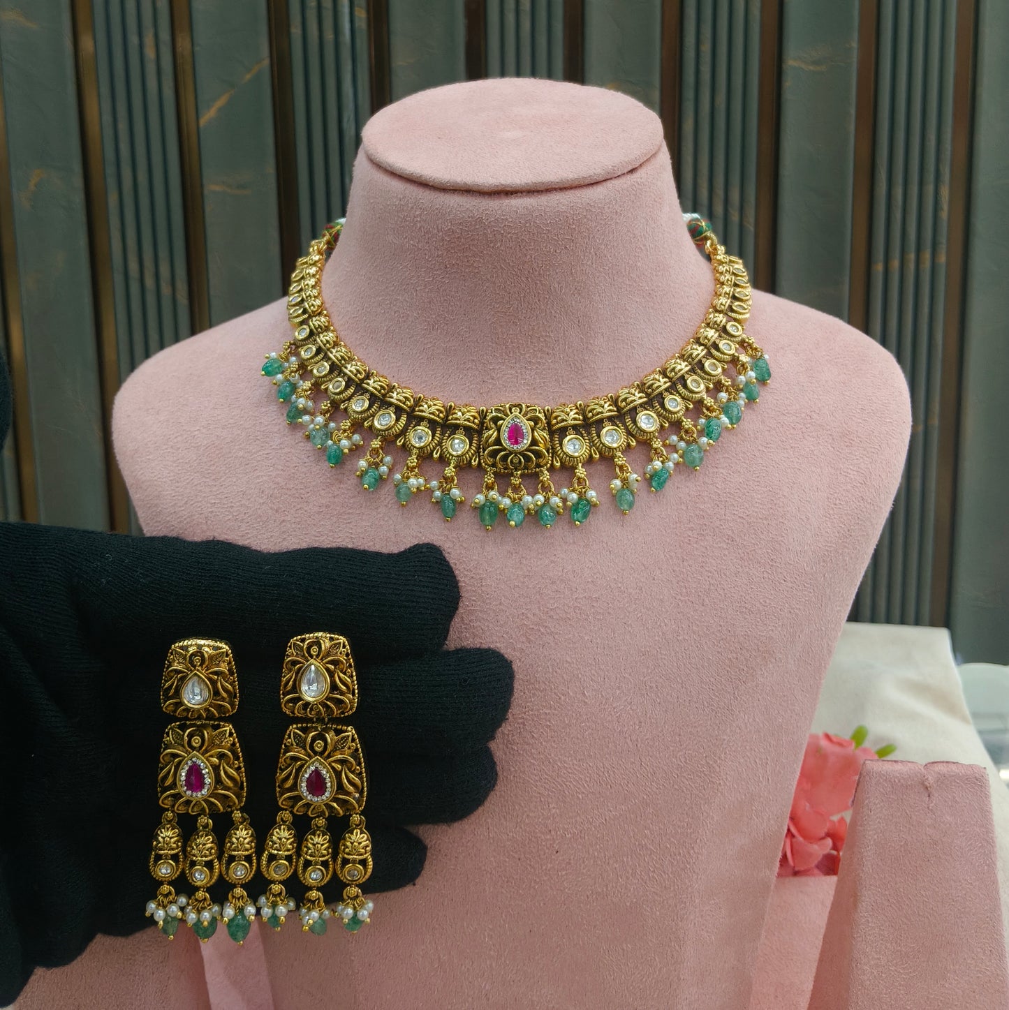 Gold Polki Necklace Jewellery Romi Set