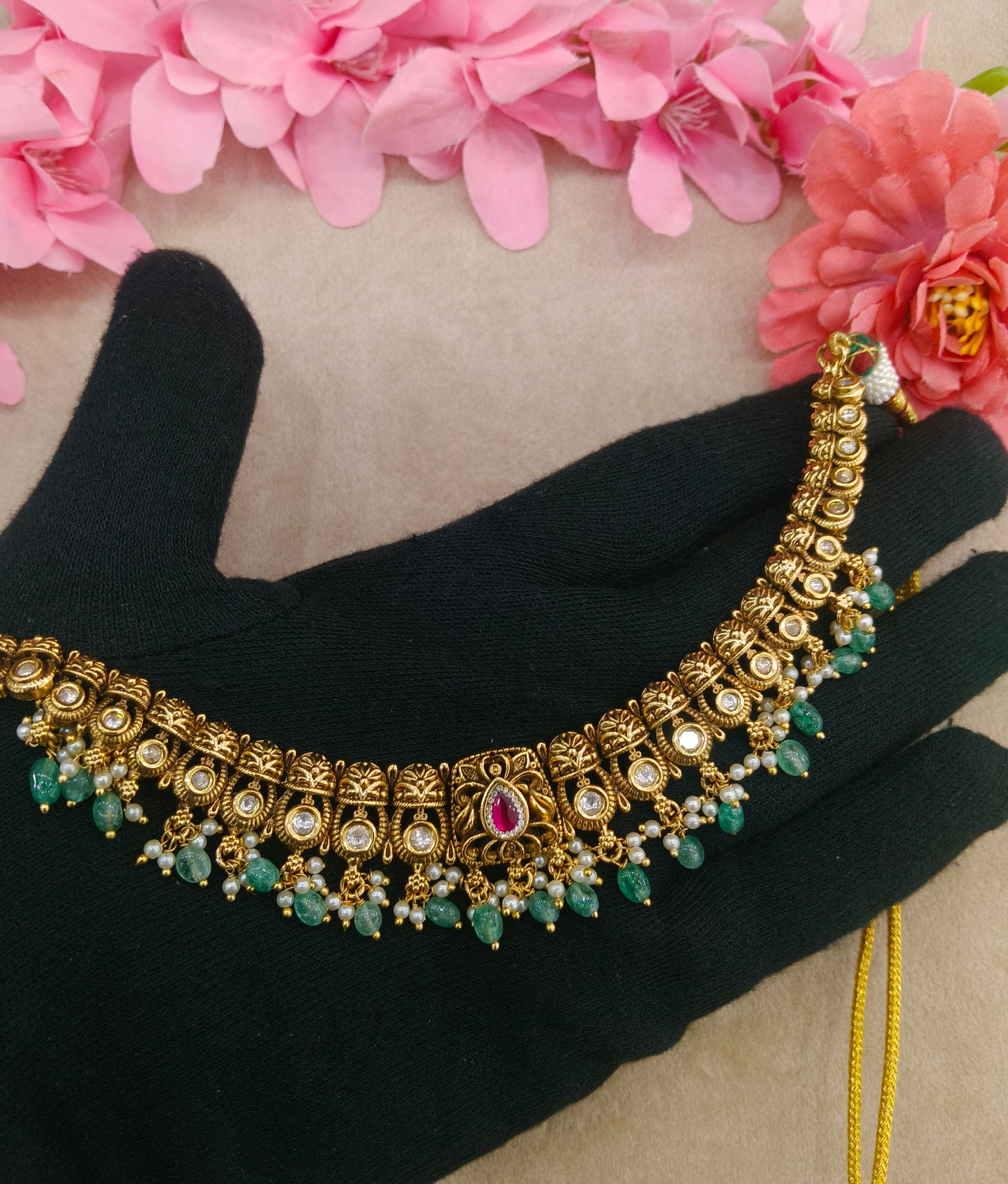 Gold Polki Necklace Jewellery Romi Set