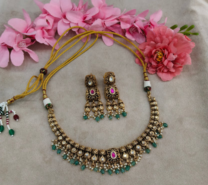 Gold Polki Necklace Jewellery Romi Set