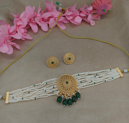 Gold Polki Green Choker Able Jewellery Polki Set