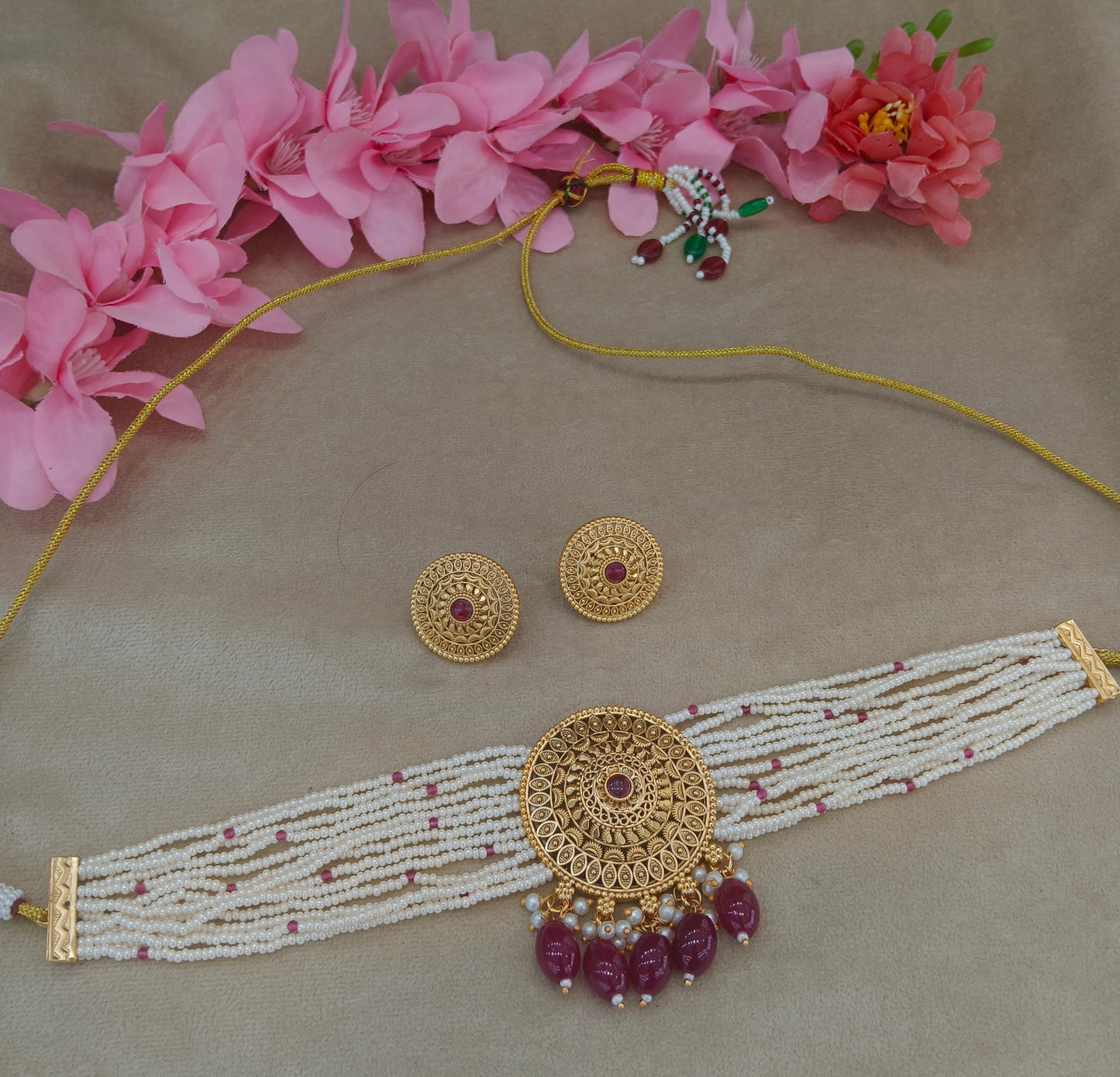 Gold Polki Ruby Choker Able Jewellery Polki Set