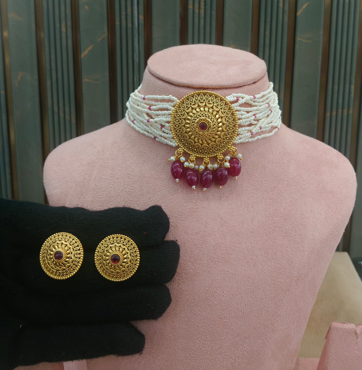 Gold Polki Ruby Choker Able Jewellery Polki Set