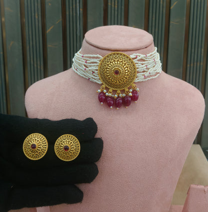 Gold Polki Ruby Choker Able Jewellery Polki Set