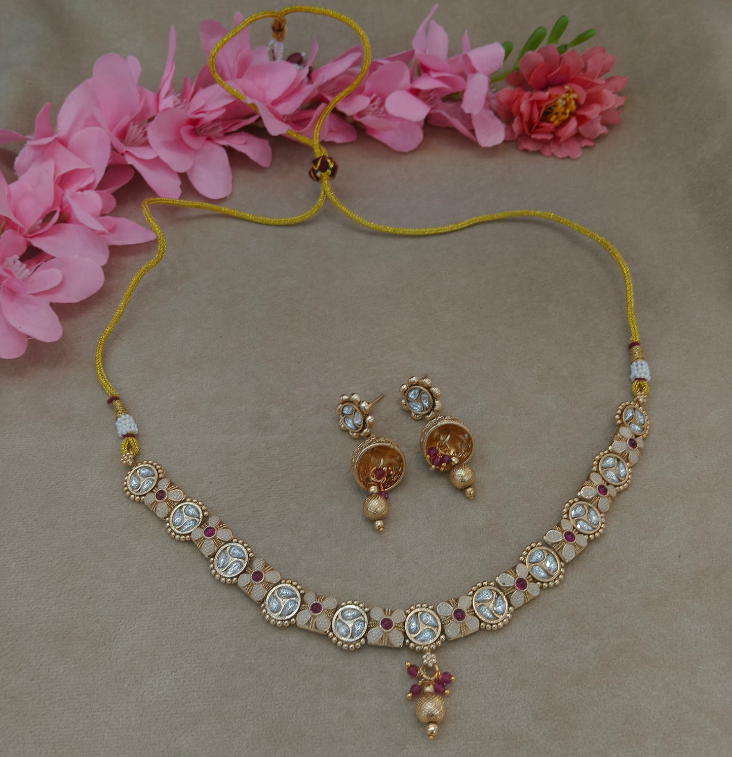 Gold Polki Ruby Necklace Jewellery Roma Set