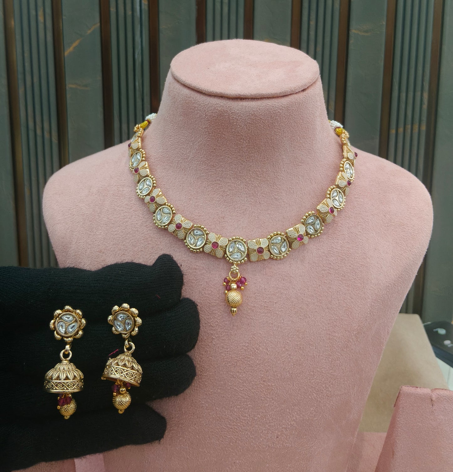 Gold Polki Ruby Necklace Jewellery Roma Set