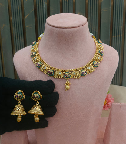 Gold Polki Ruby Sage Green Necklace Jewellery Roma Set