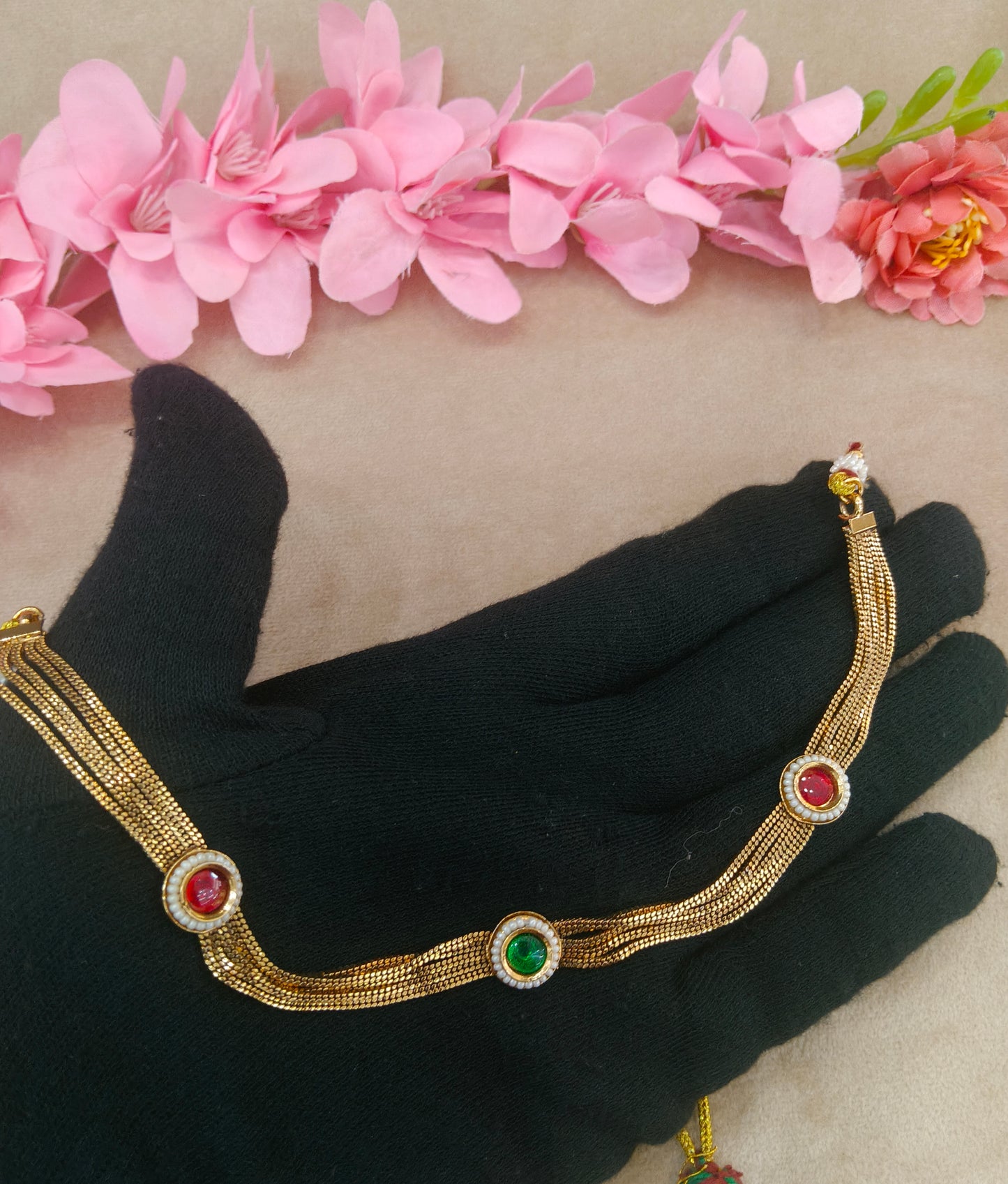 Gold Polki Ruby Green Necklace Jewellery Roma Set