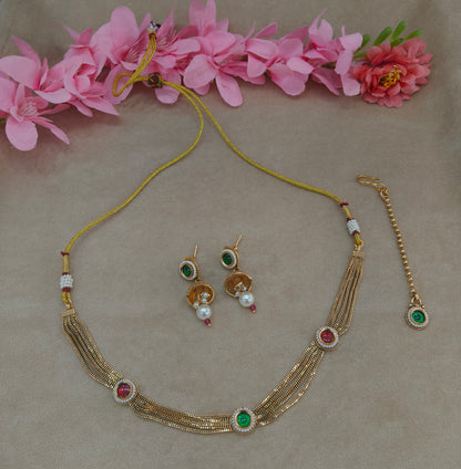Gold Polki Ruby Green Necklace Jewellery Roma Set