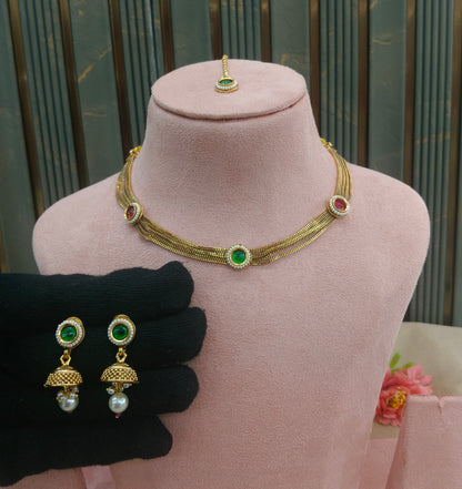 Gold Polki Ruby Green Necklace Jewellery Roma Set