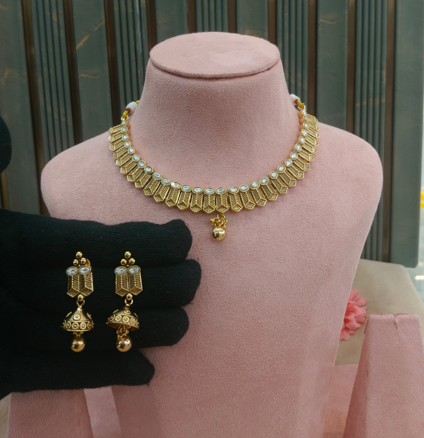 Gold Polki White Necklace Jewellery Roma Set