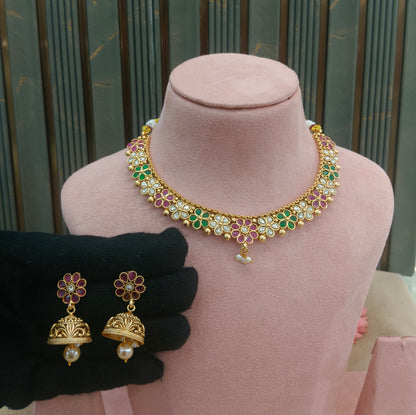 Gold Polki Ruby Green Necklace Jewellery Roma Set