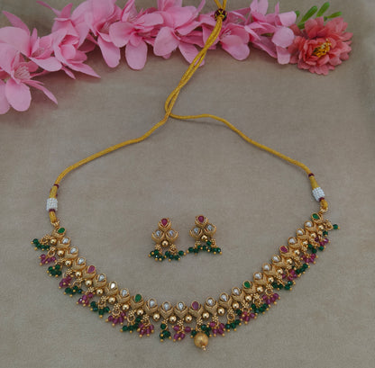 Gold Polki Ruby Green Necklace Jewellery Roma Set