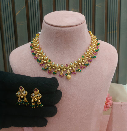 Gold Polki Ruby Green Necklace Jewellery Roma Set