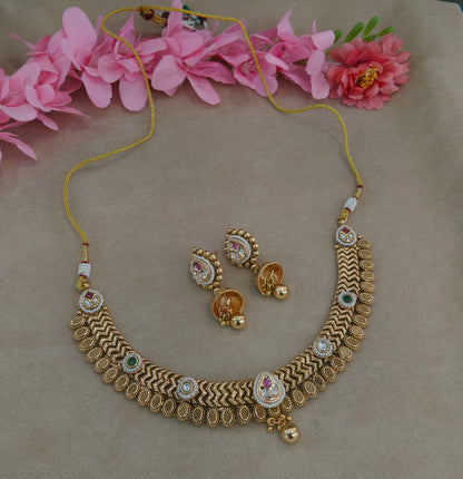 Gold Polki Ruby Green Necklace Jewellery Roma Set