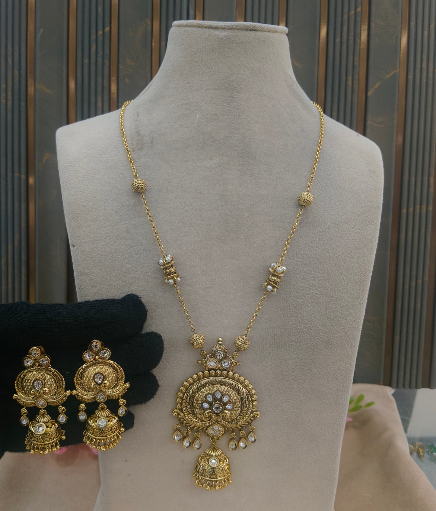 Antique Gold Long Necklace Jewellery Rutvi Set