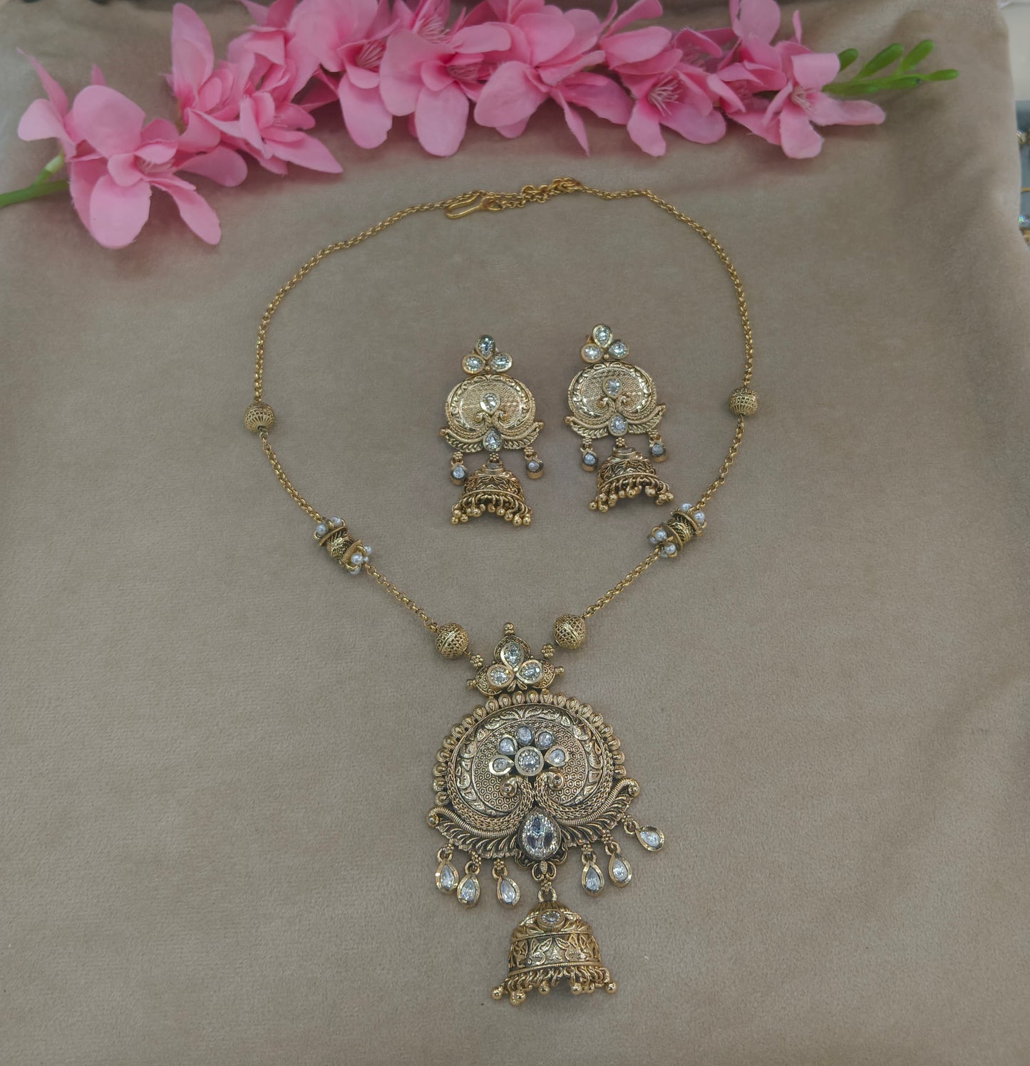 Antique Gold Long Necklace Jewellery Rutvi Set