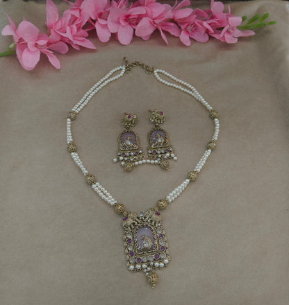 Antique Gold Ruby Long Necklace Jewellery Rutvi Set