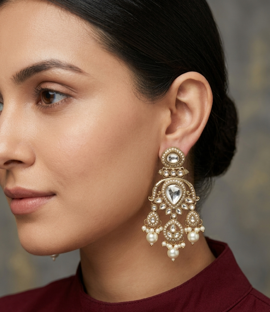 Antique Kundan Bollywood Kanif Earrings
